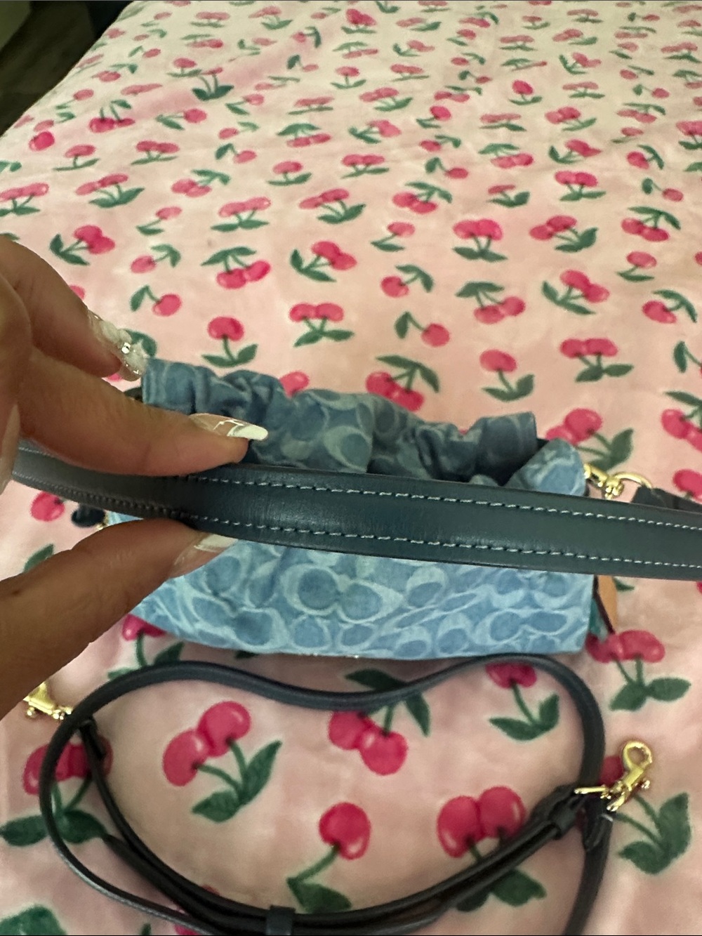 Coach Light Blue Denim Signature Ruched Shoulder Bag - Picture 3 of 11